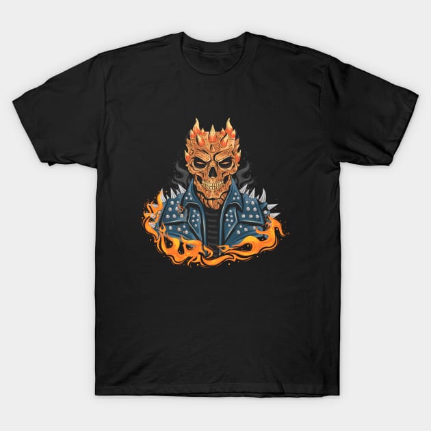 Skull Head With Fire Jacket T-Shirt by Mako Design 